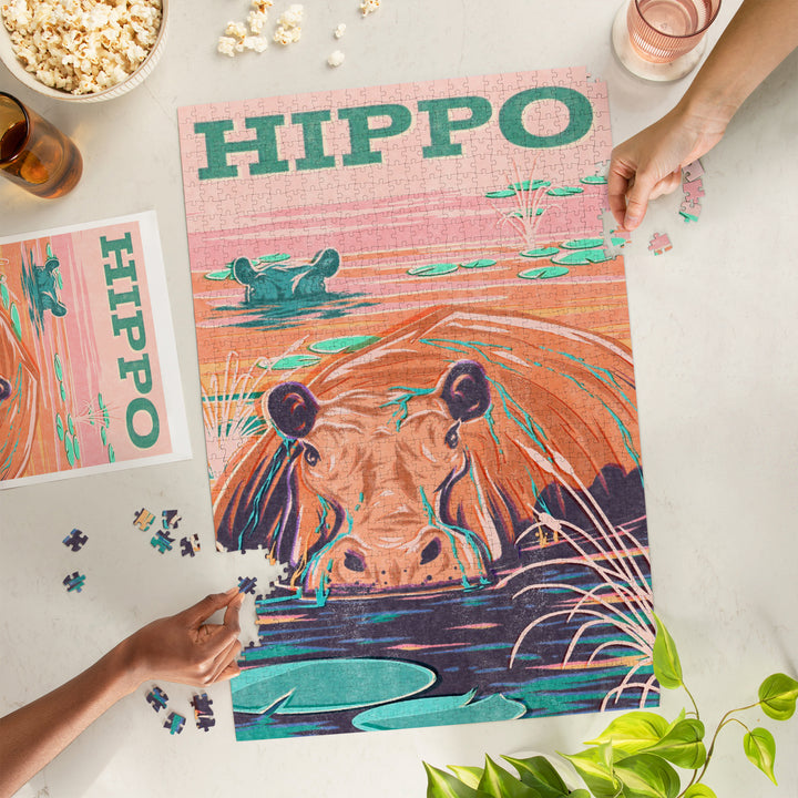 Vintage Print Press, Hippo, Jigsaw Puzzle