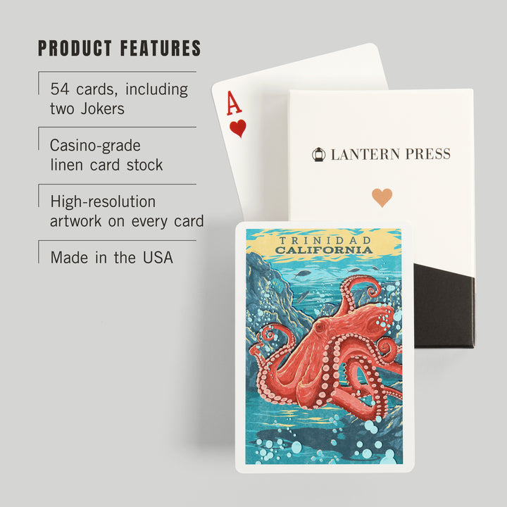 Playing Cards, Trinidad, California, Vintage Print Press, Octopus, 52 Card Deck with Jokers in Box, Unique Art