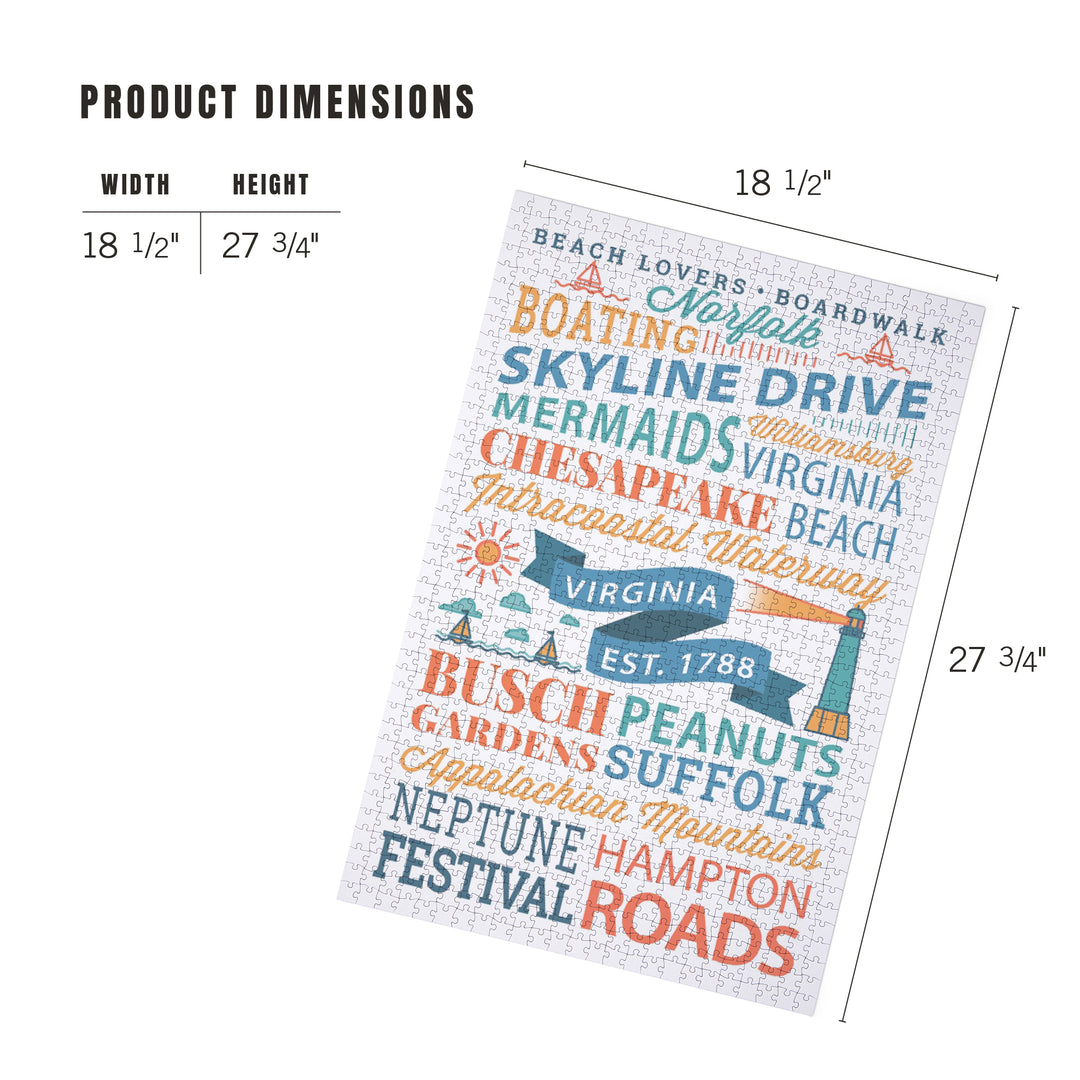 Norfolk, Virginia, Typography Stacked, 1000 Piece Jigsaw Puzzle