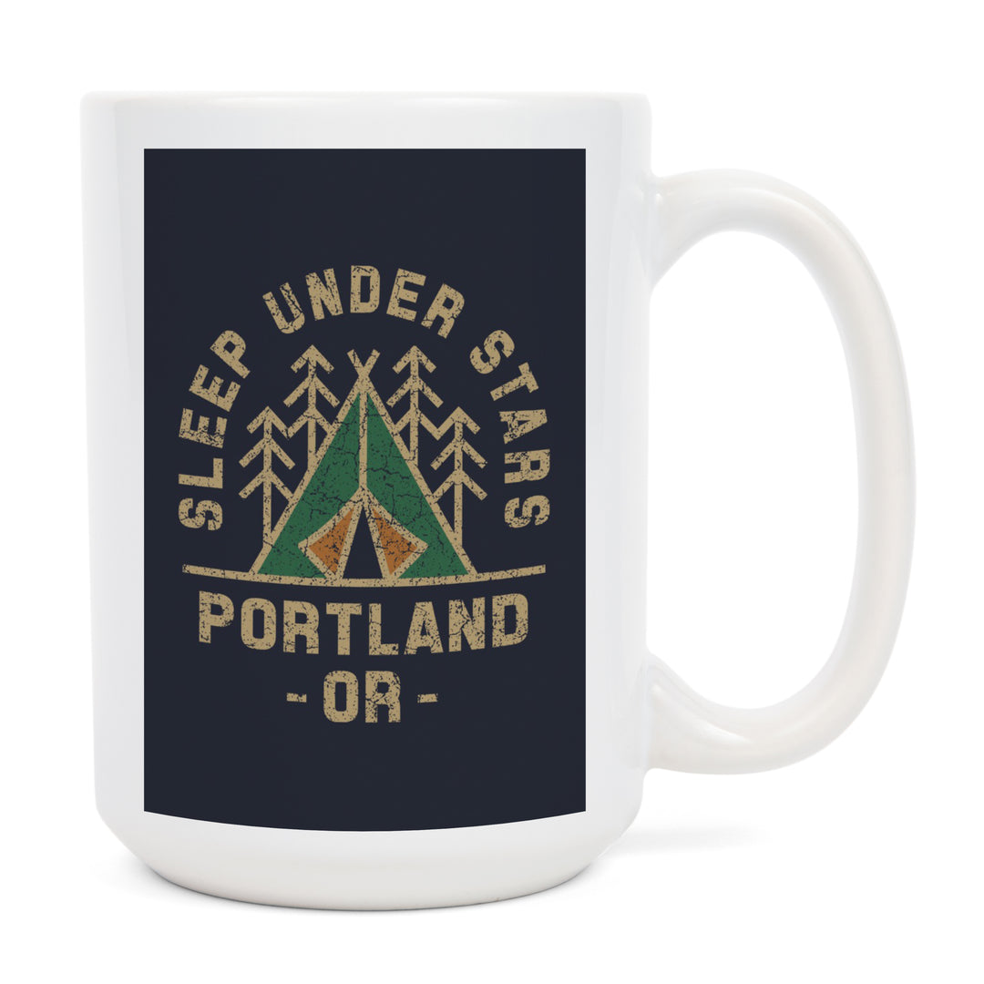 Portland, Oregon, Sleep Under the Stars, Camping, Contour, Lantern Press Artwork, Ceramic Mug
