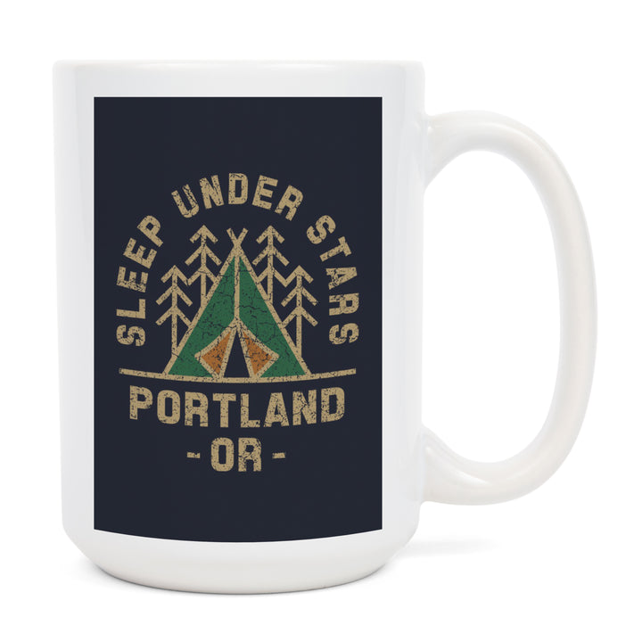 Portland, Oregon, Sleep Under the Stars, Camping, Contour, Lantern Press Artwork, Ceramic Mug