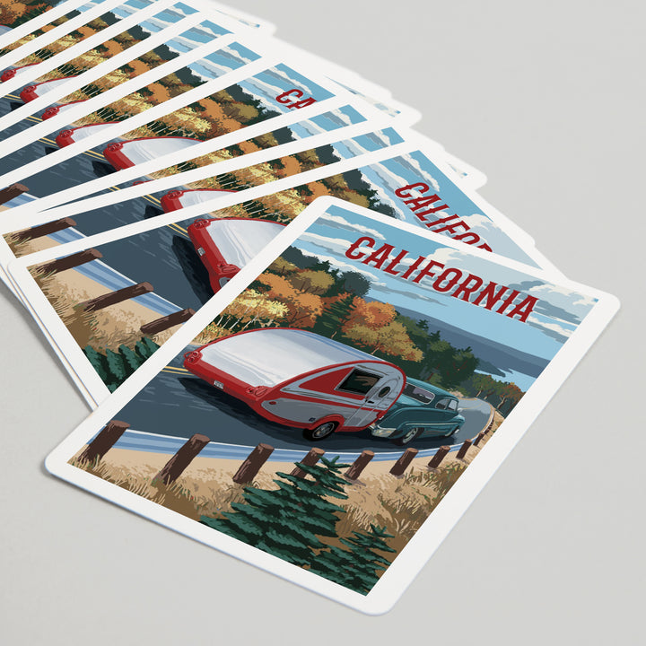 Playing Cards, California, Painterly, Retro Camper on Road, 52 Card Deck with Jokers in Box, Unique Art