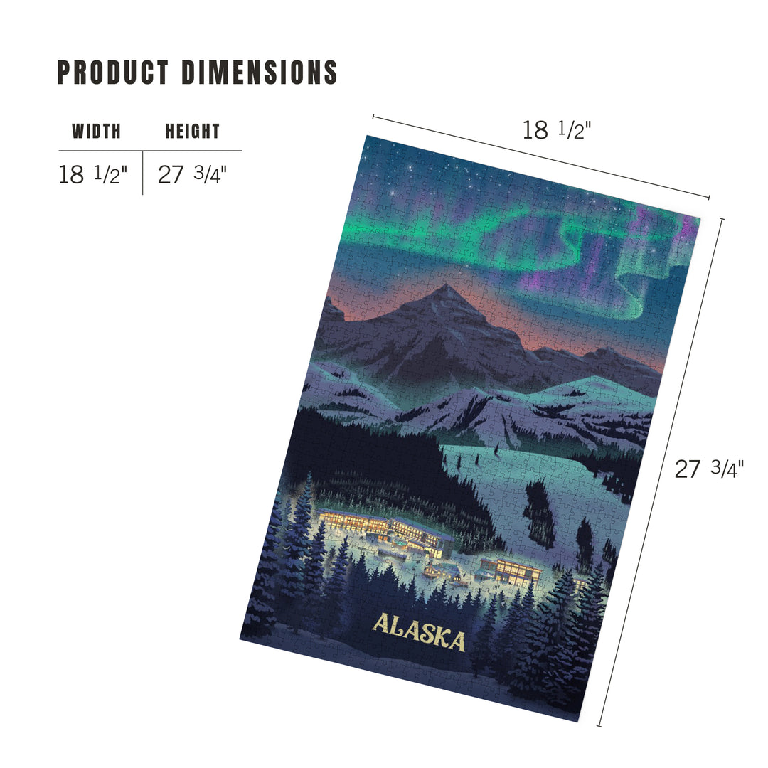 Alaska, Village under Northern Lights, 1000 Piece Jigsaw Puzzle