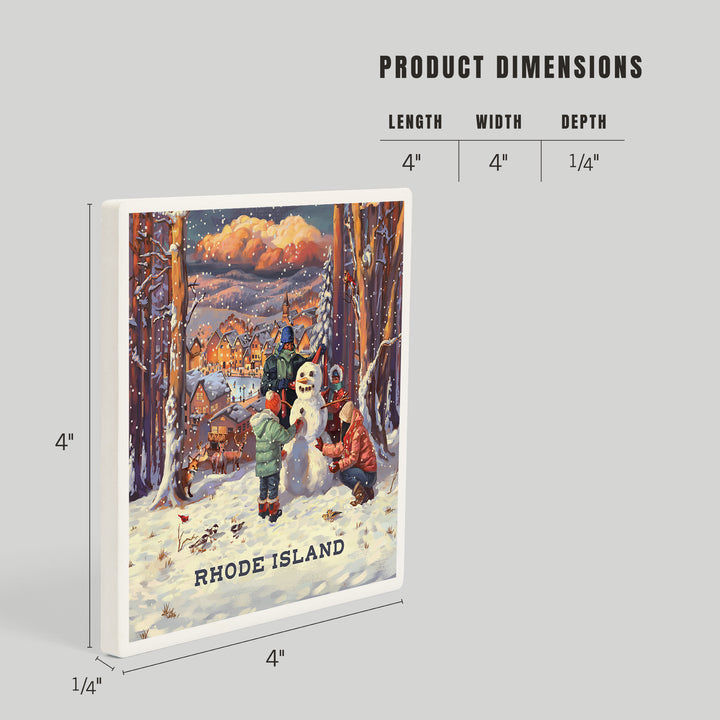 Rhode Island, Merry and Bright, Vintage Snowman, Coasters
