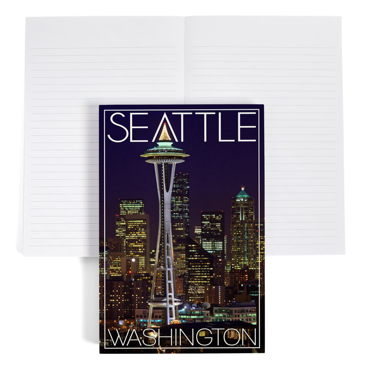 Lined 6x9 Journal, Seattle, Washington, Space Needle Christmas at Night, Lay Flat, 193 Pages, FSC paper