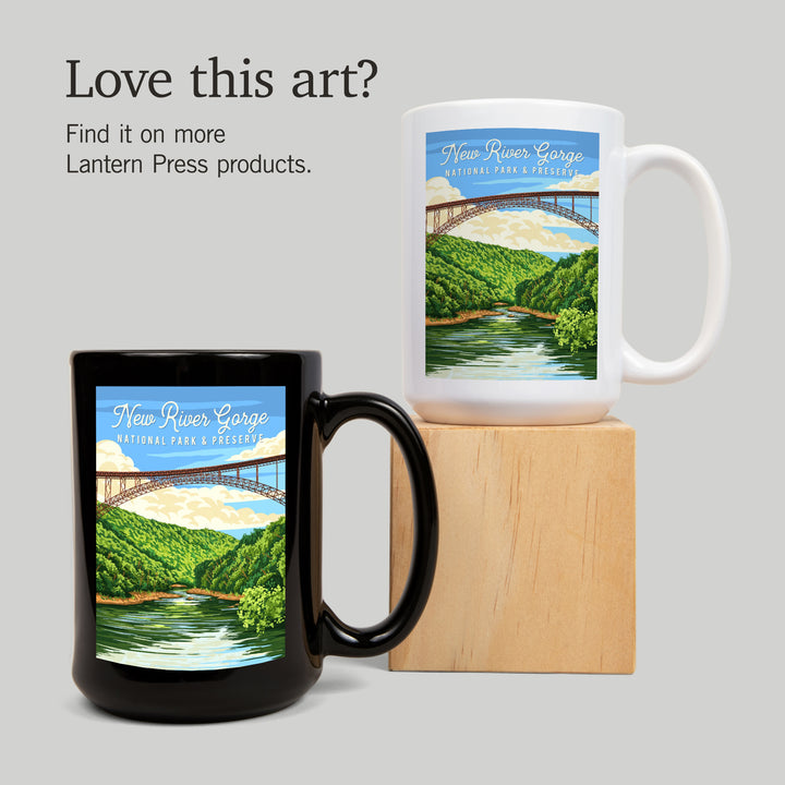 New River Gorge National Park, West Virginia, Painterly, Lantern Press Artwork, Ceramic Mug