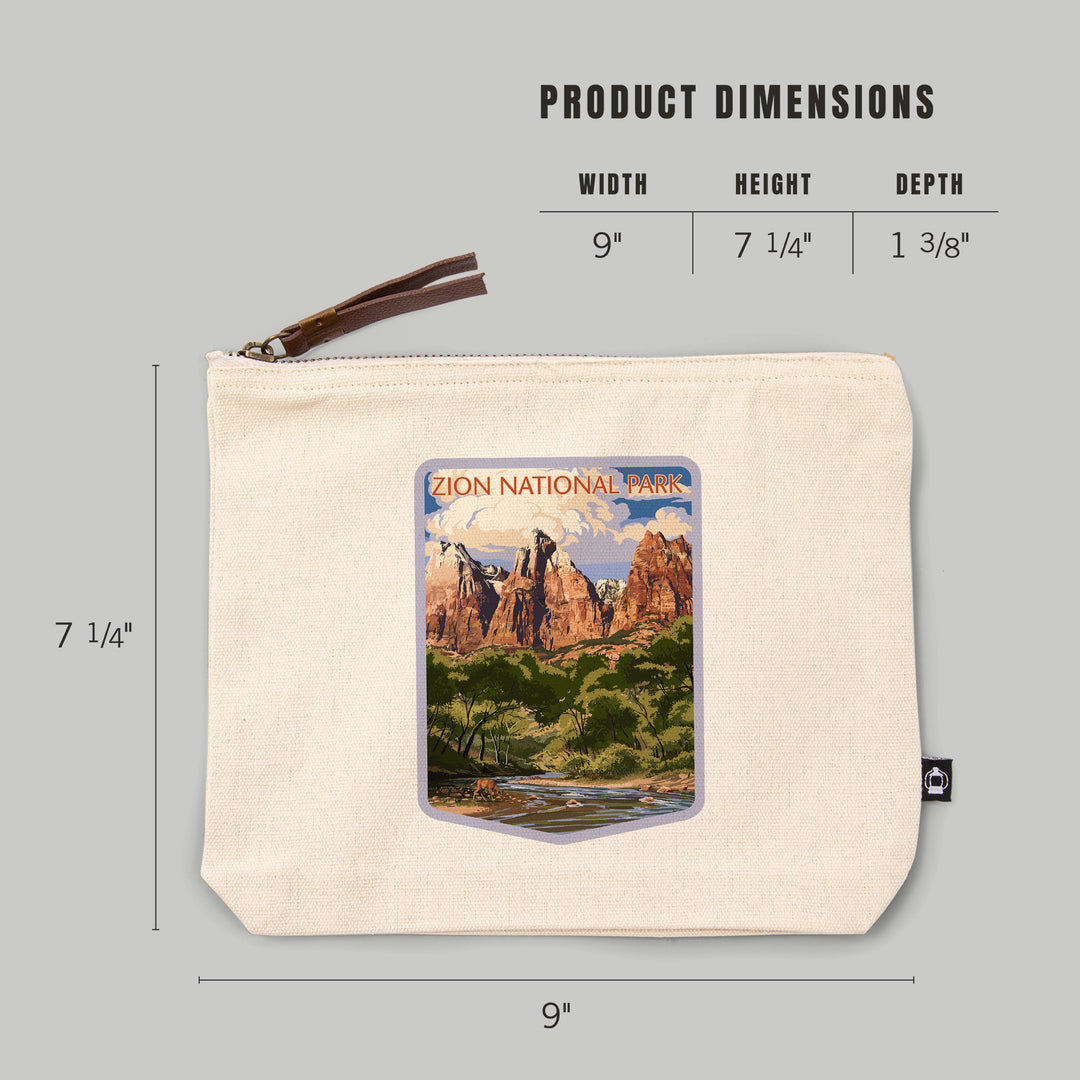 Zion National Park, Utah, Virgin River and Peaks, Organic Cotton Zipper Pouch, Go Bag