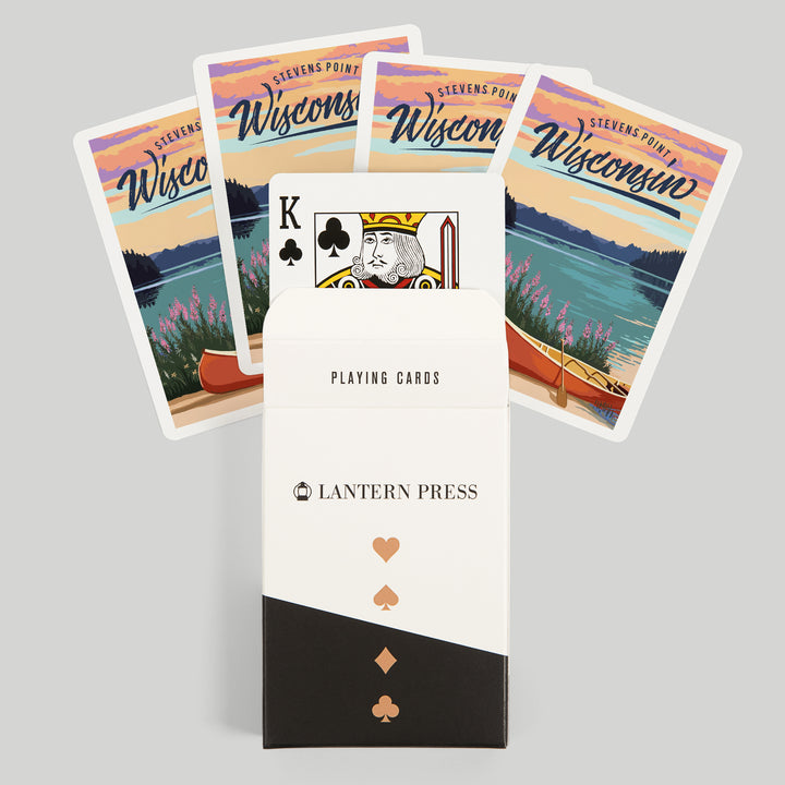 Playing Cards, Stevens Point, Wisconsin, Canoe and Lake Scene, 52 Card Deck with Jokers in Box, Unique Art