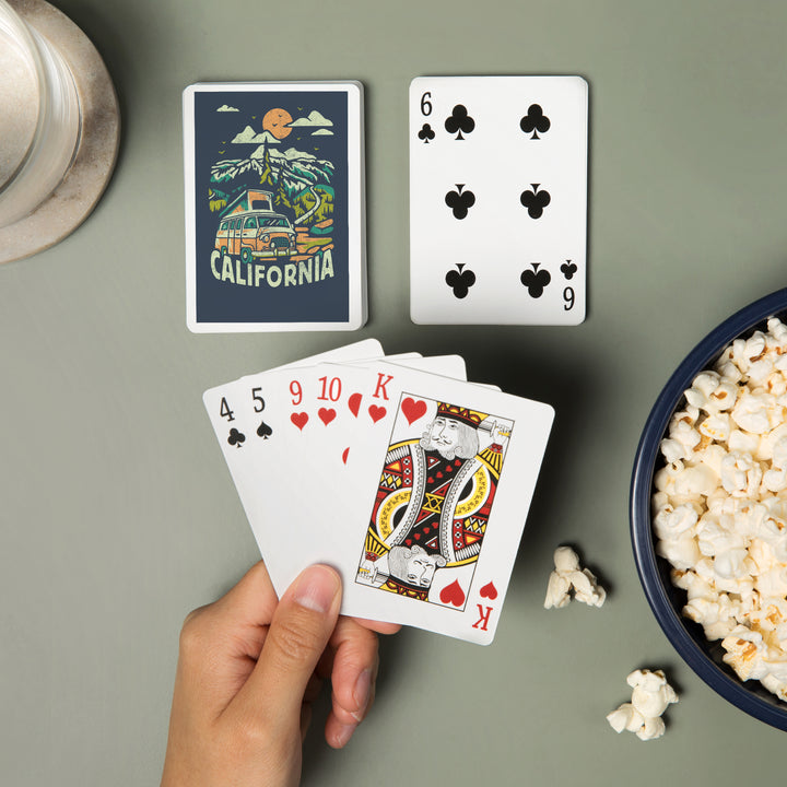 Playing Cards, California, Distressed, Camper Van in the Mountains, 52 Card Deck with Jokers in Box, Unique Art