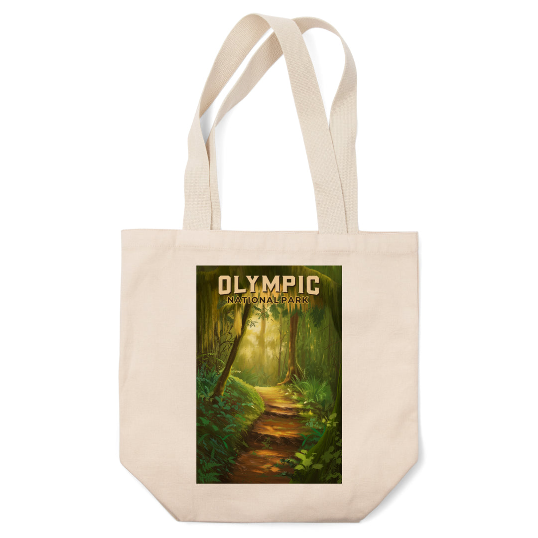 Olympic National Park, Washington, Oil Painting, Lantern Press Artwork, Tote Bag