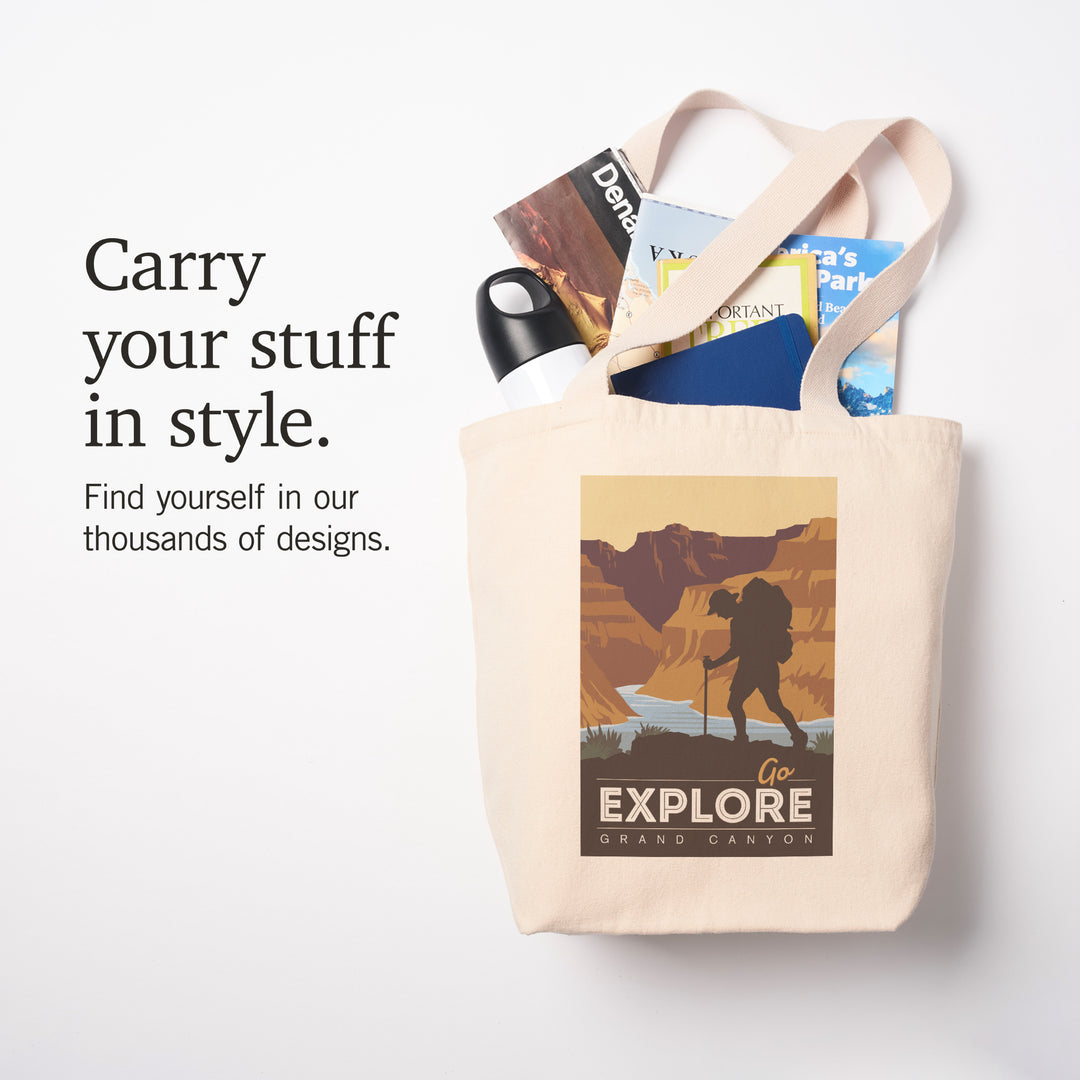 Grand Canyon National Park, Arizona, Go Explore, Backpacker, Vector Style, Tote Bag