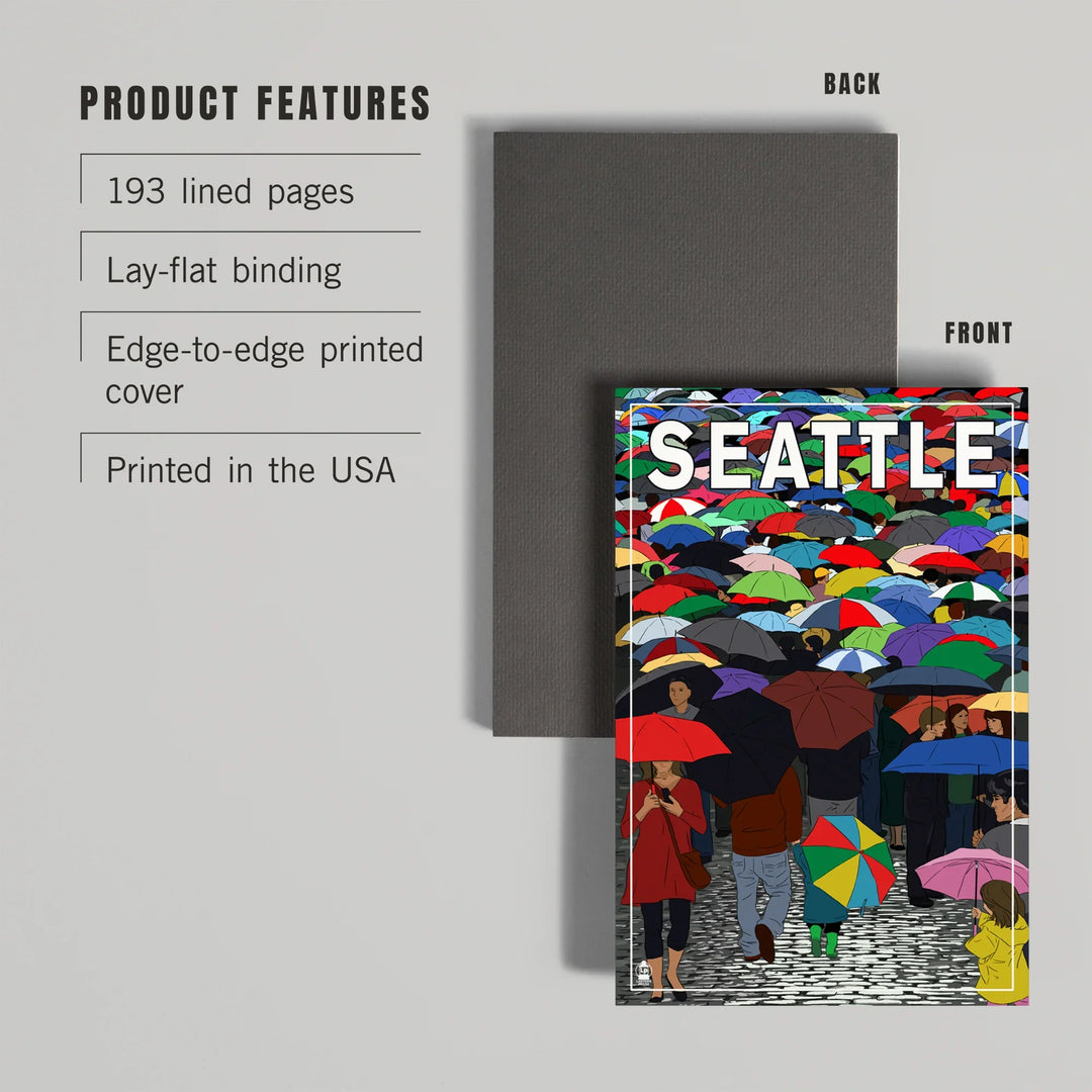 Lined 6x9 Journal, Seattle, Washington, Umbrellas, Lay Flat, 193 Pages, FSC paper
