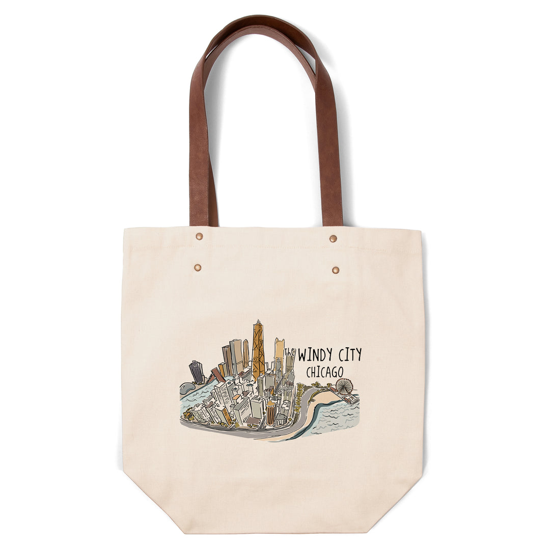The Windy City, Chicago, Illinois, Cityscape, Line Drawing, Contour, Deluxe Tote