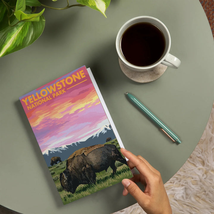 Lined 6x9 Journal, Yellowstone National Park, Bison and Sunset, Lay Flat, 193 Pages, FSC paper