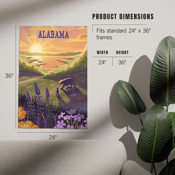 Alabama, Lithograph, Bear and Spring Flowers, Lake, Art & Giclee Prints