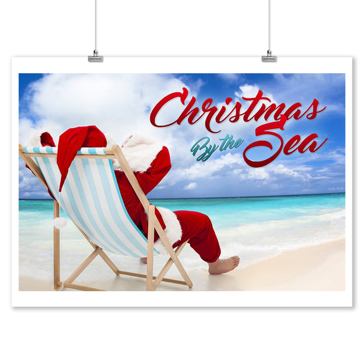 Christmas by the Sea, Santa on the Beach, Sentiment, Art & Giclee Prints - Lantern Press