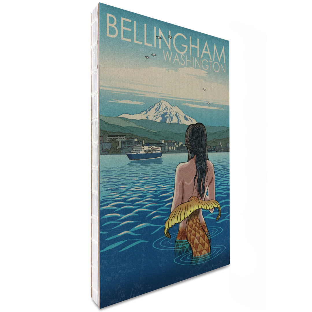 Lined 6x9 Journal, Bellingham, Washington, Mermaid and Mount Baker, Lay Flat, 193 Pages, FSC paper
