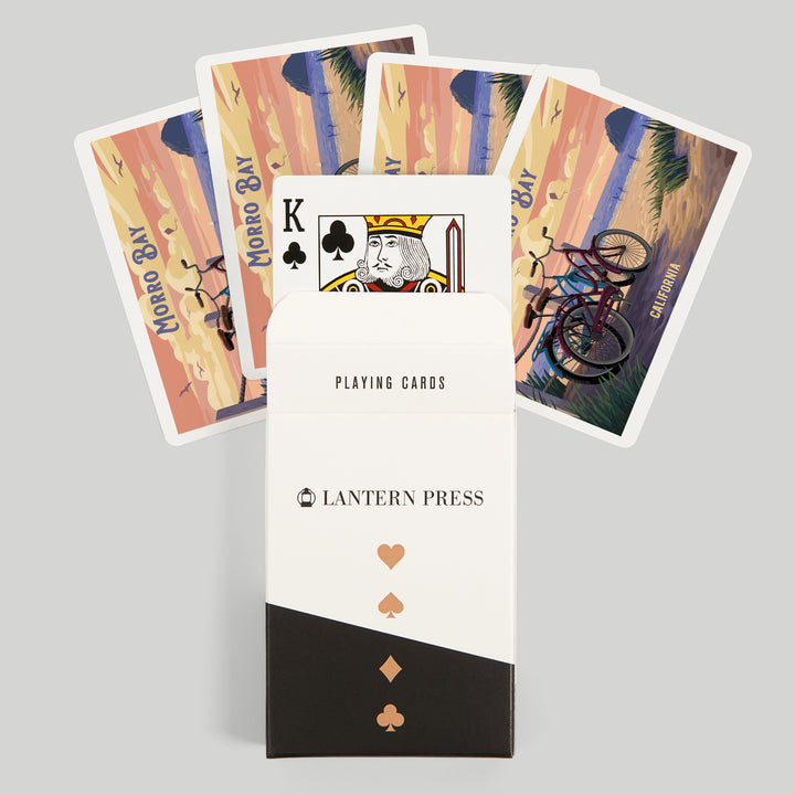 Playing Cards, Morro Bay, California, Painterly, The Beach Is Calling, Beach Bikes, 52 Card Deck with Jokers in Box, Unique Art