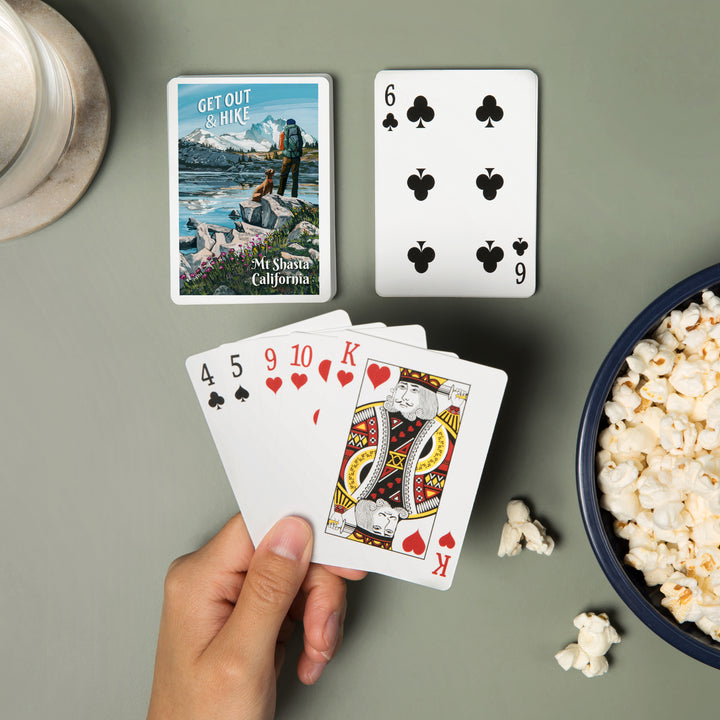 Playing Cards, Mt Shasta, California, Get Out and Hike, 52 Card Deck with Jokers in Box, Unique Art