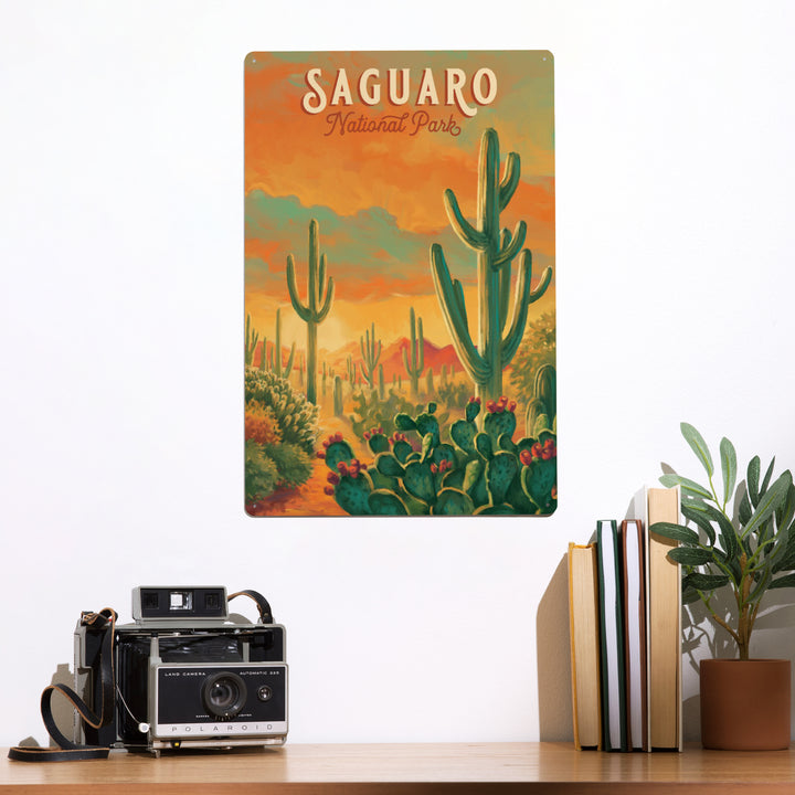 Saguaro National Park, Arizona, Oil Painting National Park Series, Metal Signs