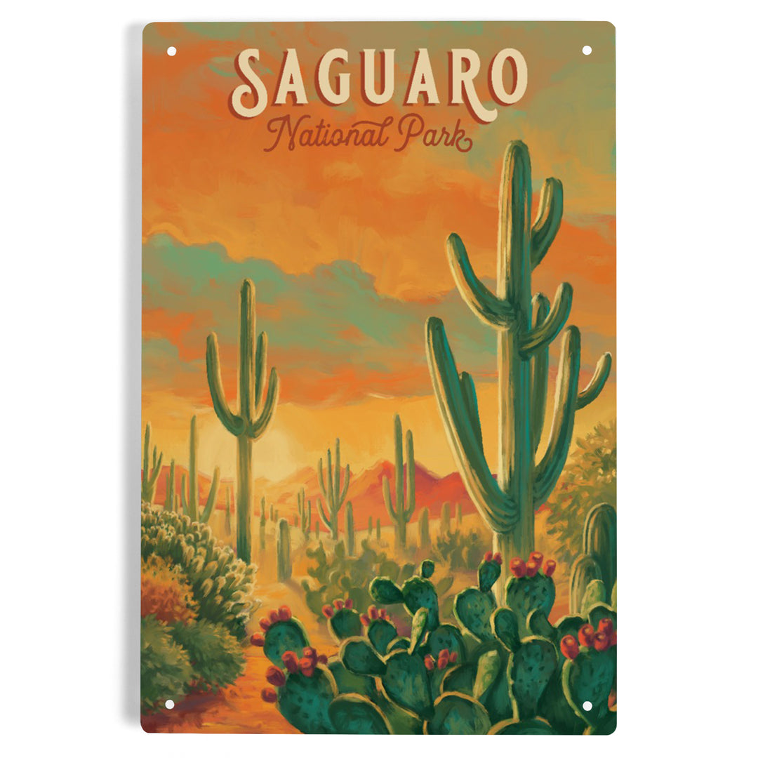 Saguaro National Park, Arizona, Oil Painting National Park Series, Metal Signs