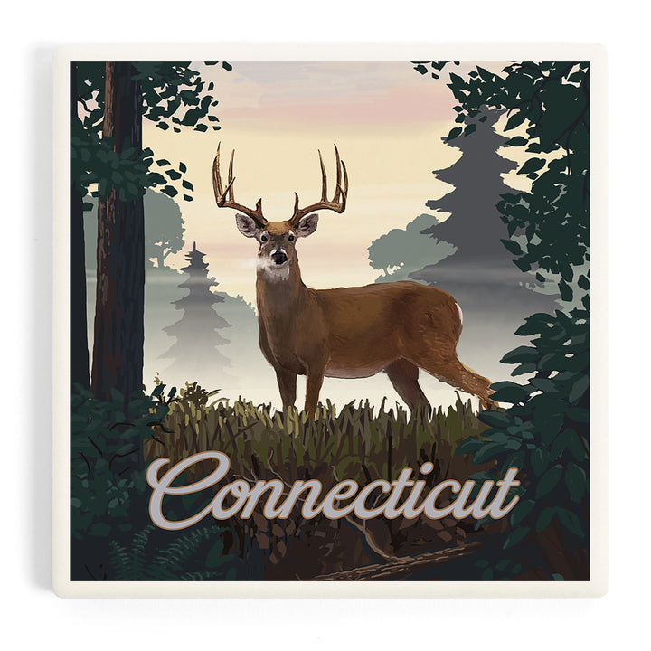 Connecticut, Painterly, Deer and Sunrise, Coasters