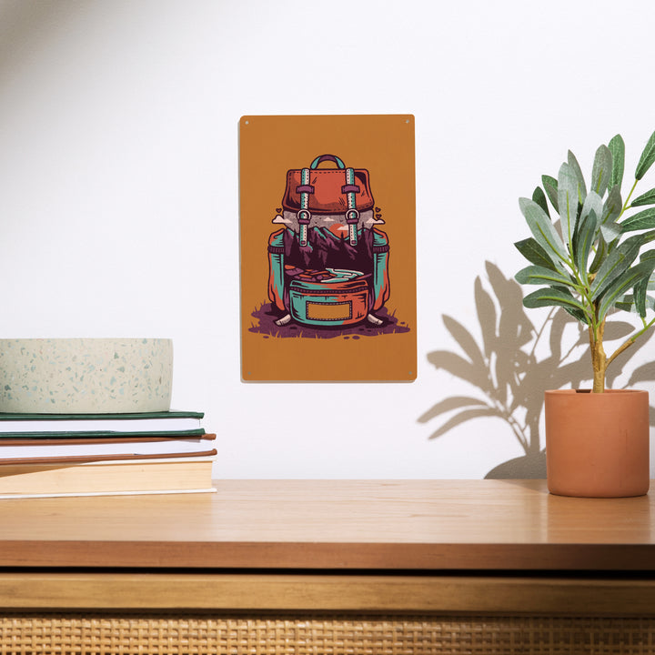 Backpack, Distressed Vector, Orange, Lantern Press Artwork, Wood Signs and Postcards