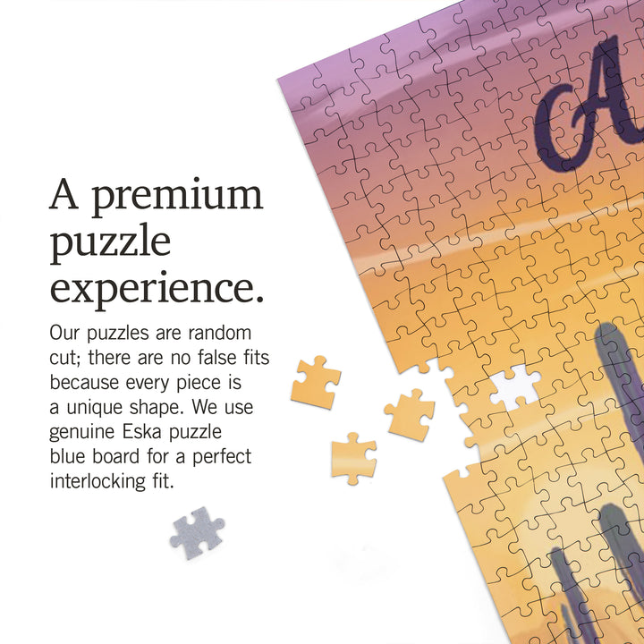 Arizona, Oil Painting, Cactus and Golden Sunset, 1000 Piece Jigsaw Puzzle