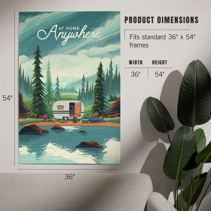 Outdoor Activity, At Home Anywhere, Camper in Evergreens art prints, metal signs