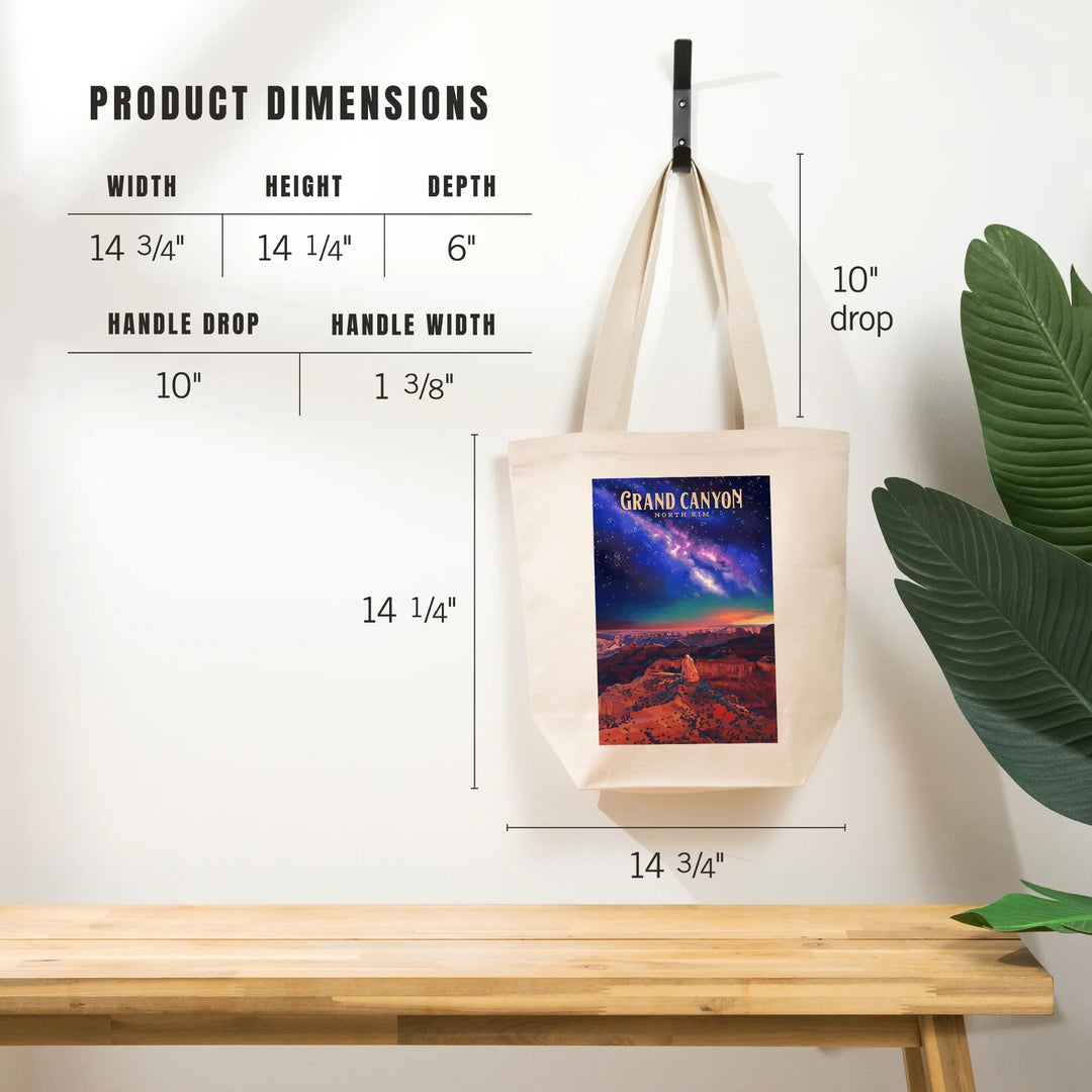 North Rim, Arizona, Oil Painting, Grand Canyon with Stars and Milky Way, Tote Bag