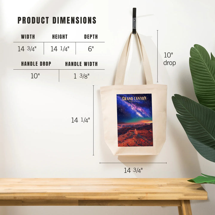 North Rim, Arizona, Oil Painting, Grand Canyon with Stars and Milky Way, Tote Bag