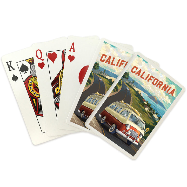 Playing Cards, California, Camper Van, Ocean, 52 Card Deck with Jokers in Box, Unique Art
