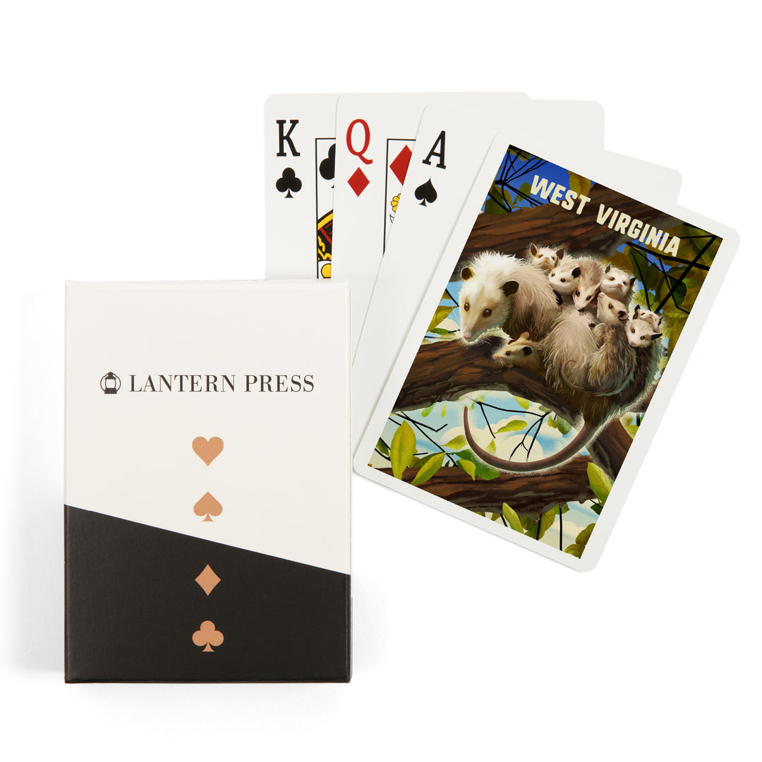 Playing Cards, West Virginia, Possum with Babies, 52 Card Deck with Jokers in Box, Unique Art