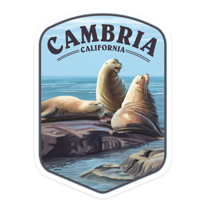 Cambria, California, Sea Lions, Contour, Vinyl Sticker