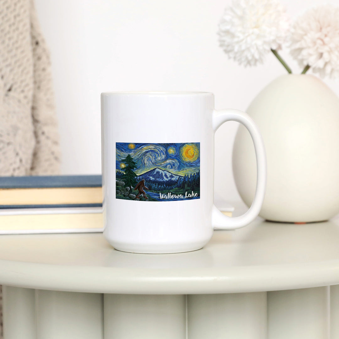 Wallowa Lake, Oregon, Columbia River, Bigfoot, Starry Night, Lantern Press Artwork, Ceramic Mug