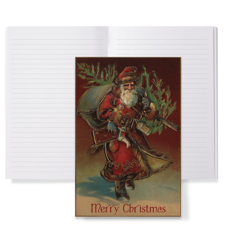 Lined 6x9 Journal, Merry Christmas, Santa with Gifts, Lay Flat, 193 Pages, FSC paper