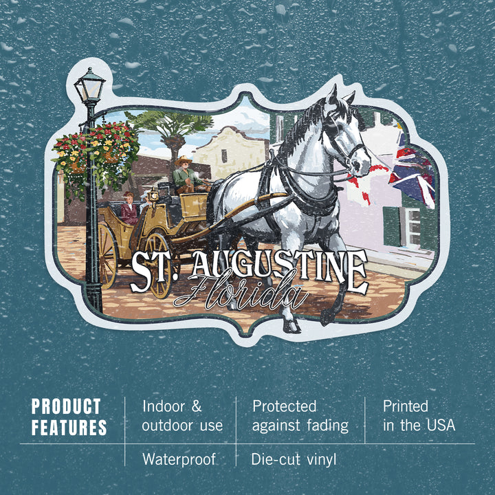 St. Augustine, Florida, Carriage Scene, Contour, Vinyl Sticker