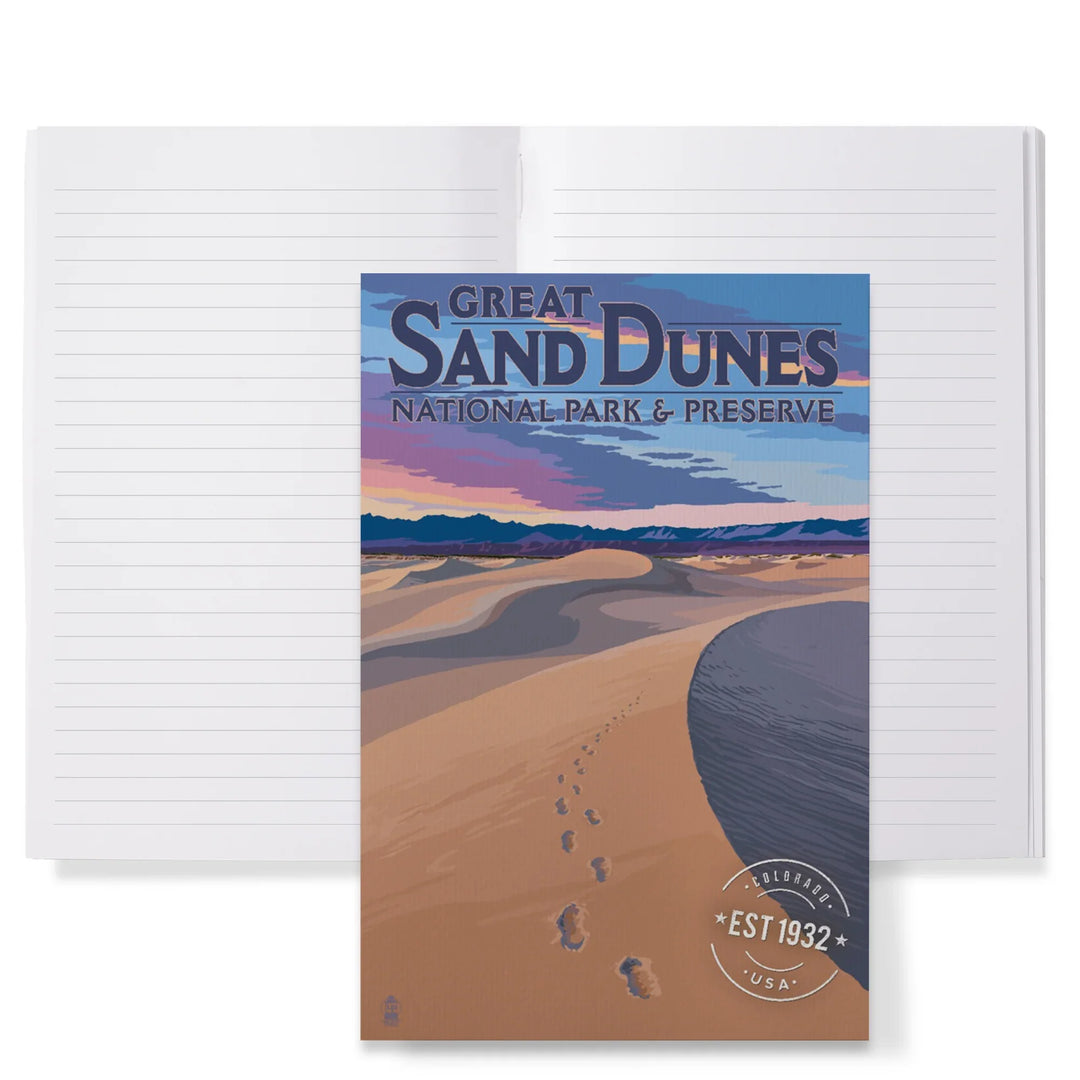 Lined 6x9 Journal, Great Sand Dunes National Park and Preserve, Colorado, Dunes and Footprints, Lay Flat, 193 Pages, FSC paper