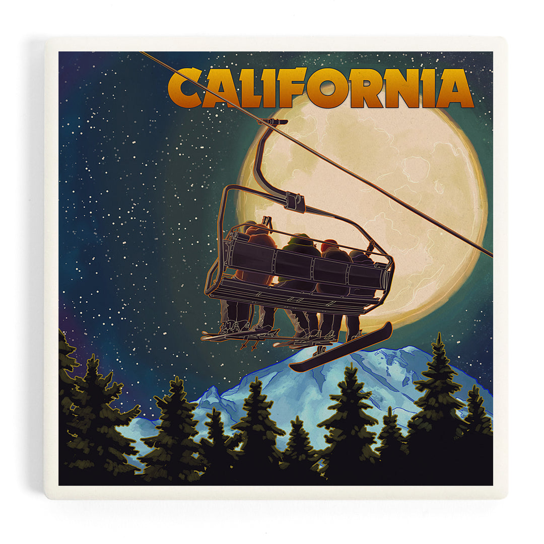 California, Ski Lift, Full Moon, Snowboard, Coasters