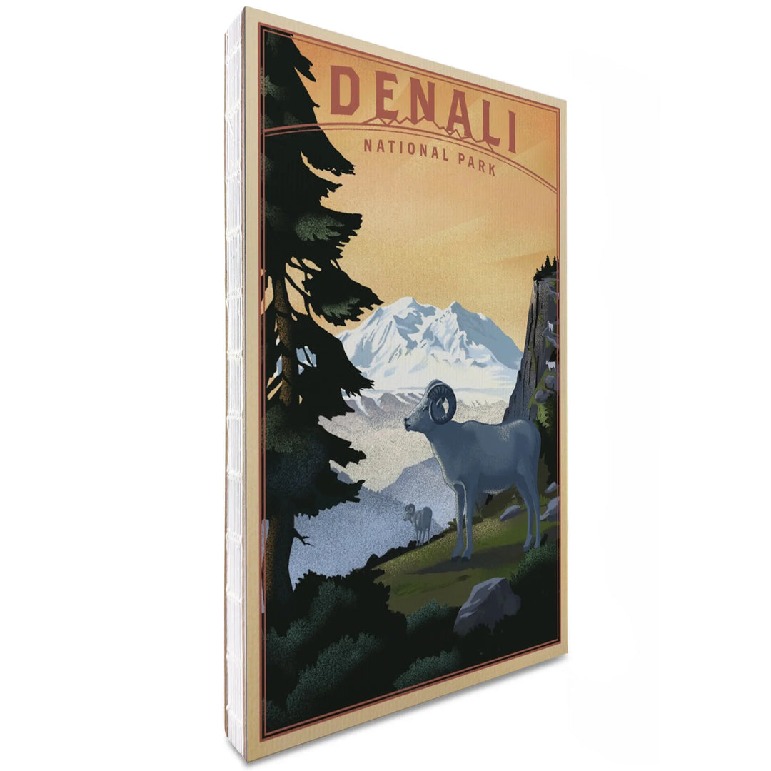 Lined 6x9 Journal, Denali National Park, Alaska, Dall Sheep and Mountain, Lithograph National Park Series, Lay Flat, 193 Pages, FSC paper