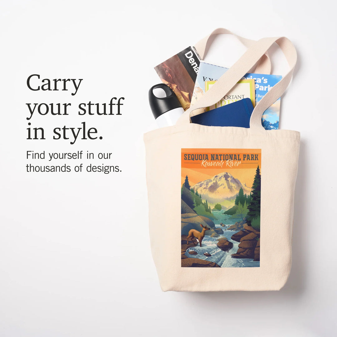 Sequoia National Park, California, Kaweah River, Lithograph, Tote Bag