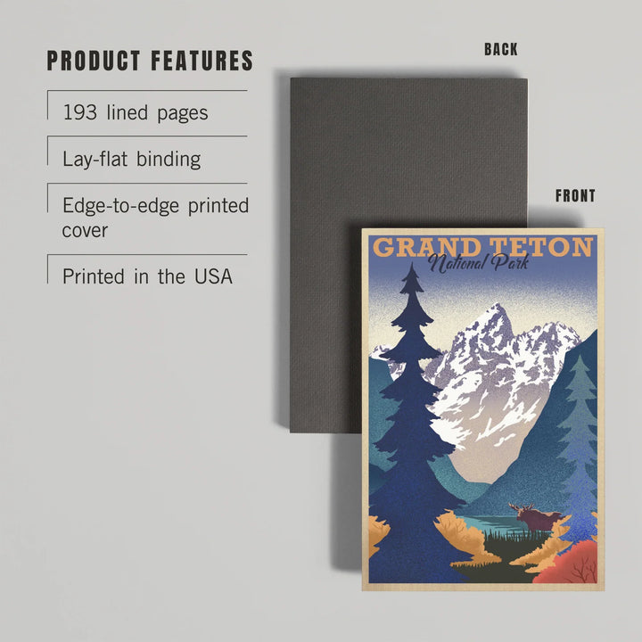 Lined 6x9 Journal, Grand Teton National Park, Wyoming, Lithograph, Lay Flat, 193 Pages, FSC paper