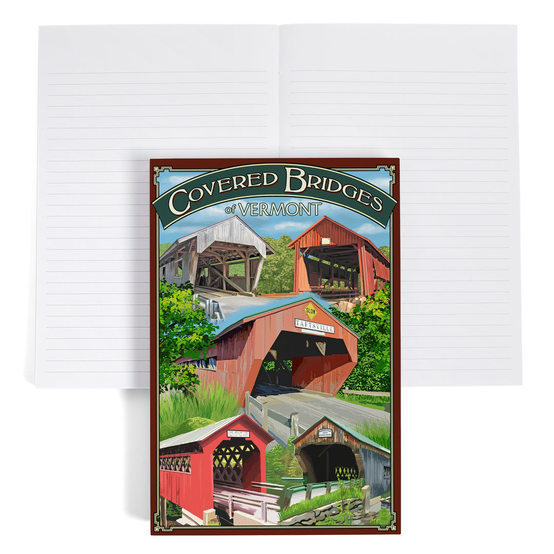 Lined 6x9 Journal, Vermont, Bridges of Vermont, Montage, Lay Flat, 193 Pages, FSC paper