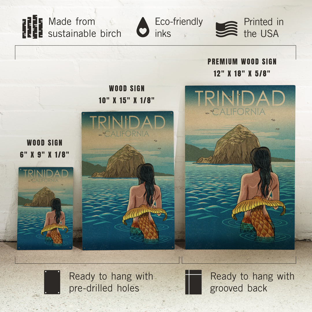 Trinidad, California, Mermaid, Woodblock, Wood Signs and Postcards