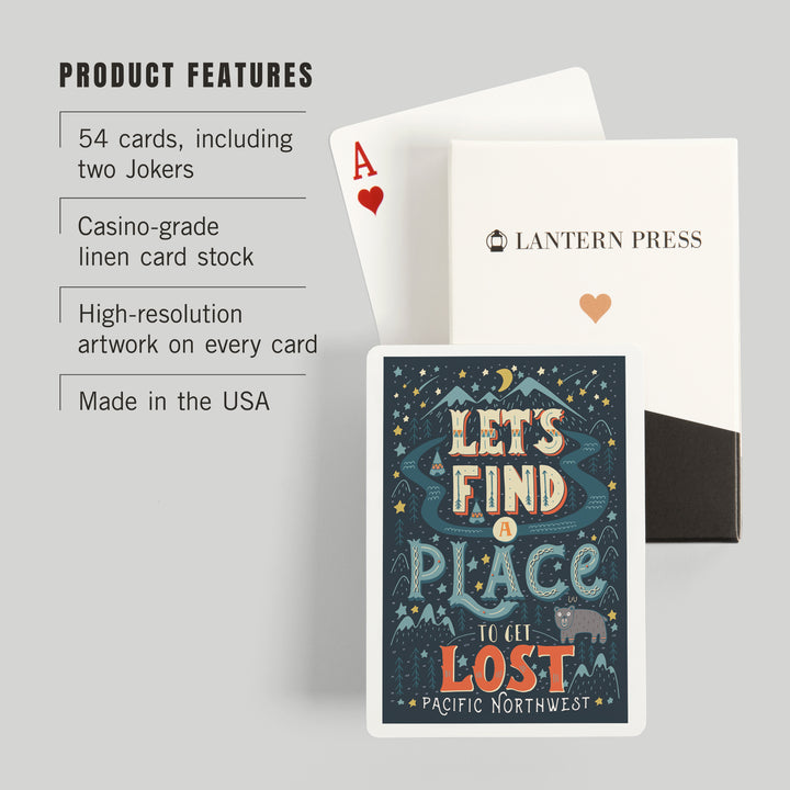 Playing Cards, Pacific Northwest, Let's Find a Place to Get Lost, 52 Card Deck with Jokers in Box, Unique Art