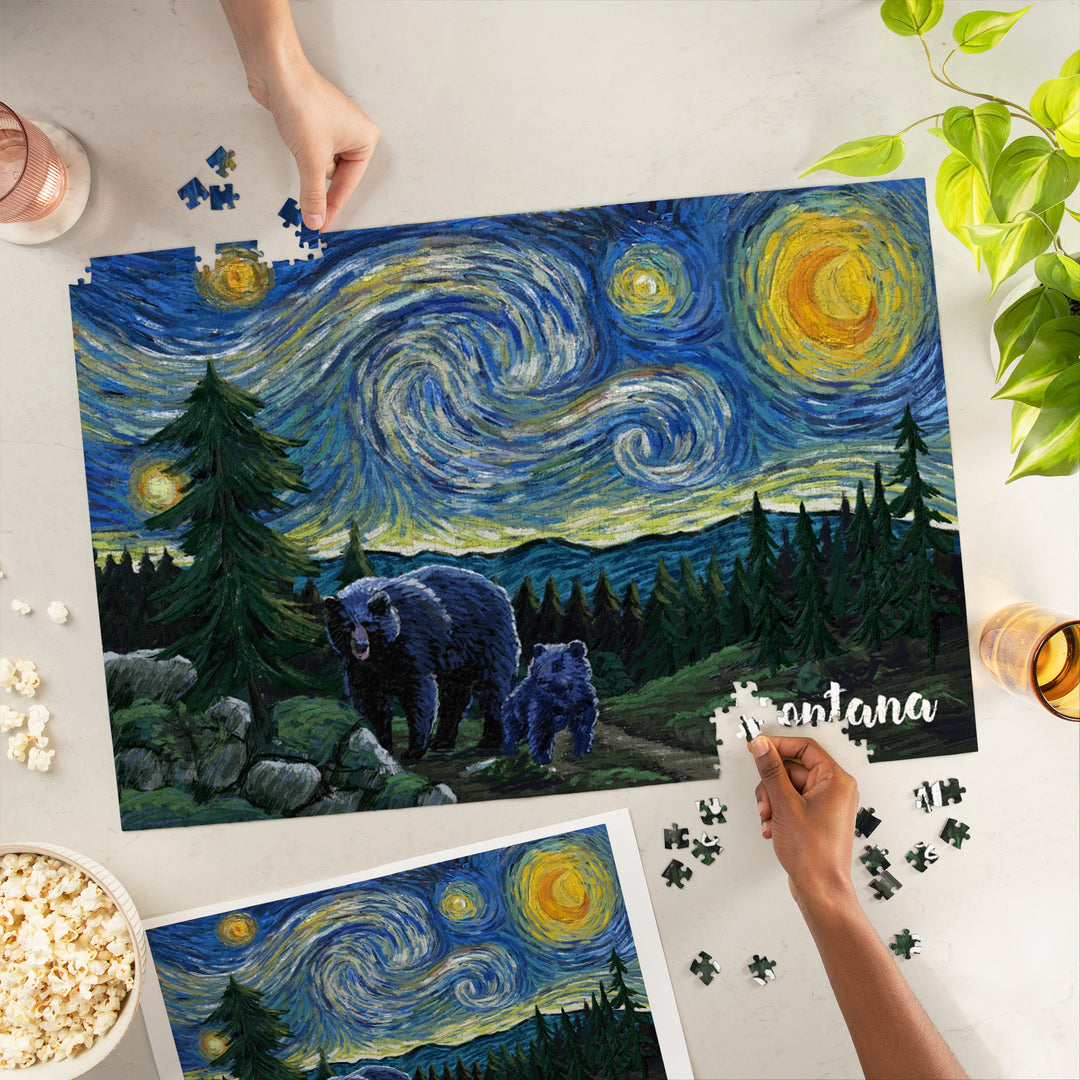 Montana, Starry Night, Bear and Cub, Jigsaw Puzzle