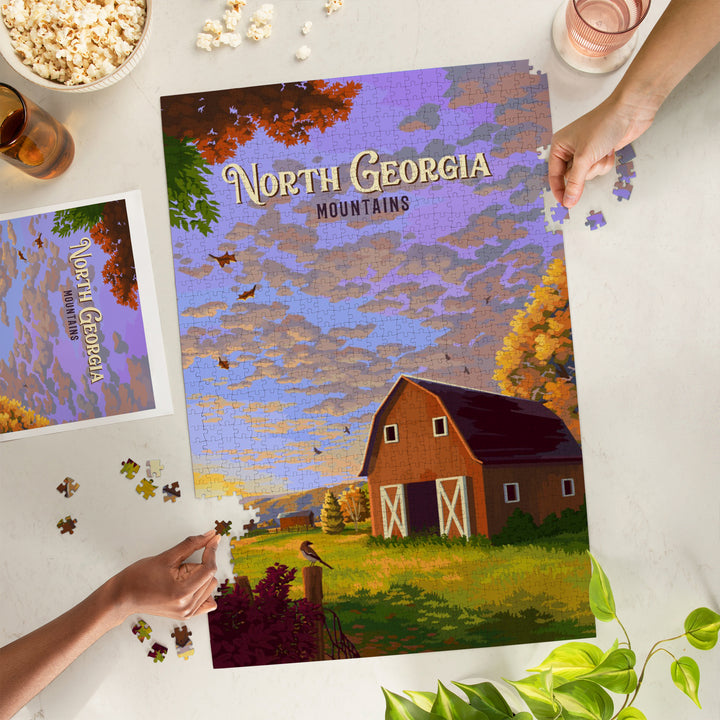North Georgia Mountains, Painterly, Autumn Barn, 1000 Piece Jigsaw Puzzle