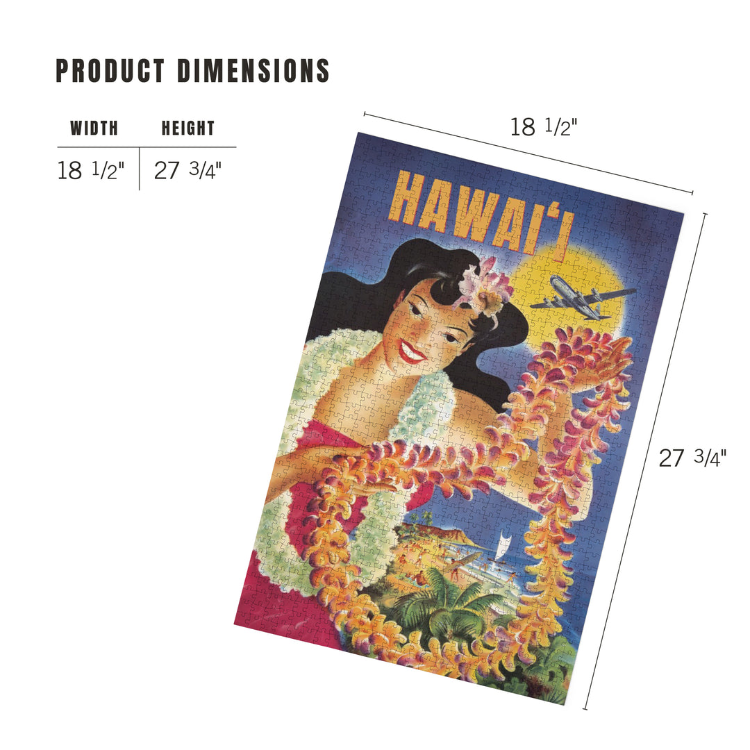 Hawaii, Vintage Beach and Lei, Jigsaw Puzzle