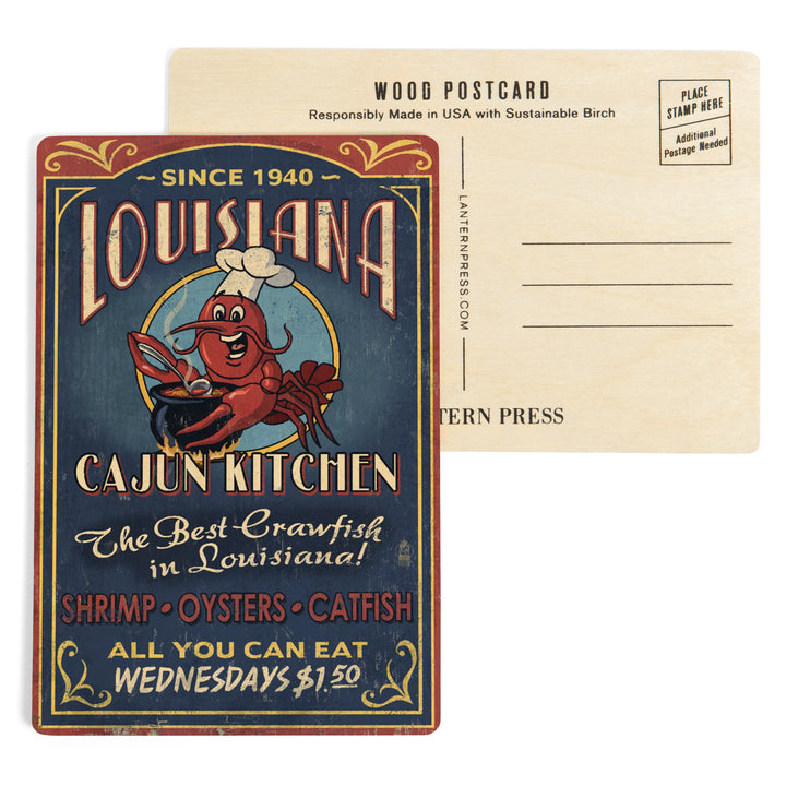 Louisiana, Vintage Sign, Cajun Kitchen Crawfish, Wood Sign and Postcards