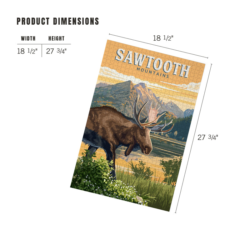 Sawtooth Mountains, Idaho, Painterly, Moose, 1000 Piece Jigsaw Puzzle